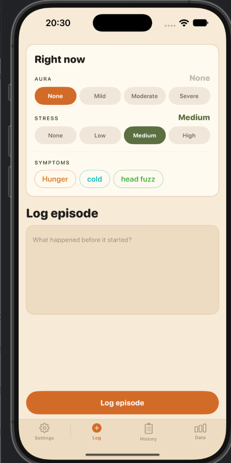 AuraTracker iPhone 17 Pro Max Episode Logger